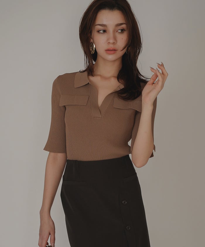 サマーニット スリット入り シンプル 大人可愛い きれいめ カジュアル 通勤 通学 涼しい 快適 無地 Tシャツ風 ニットポロ 上品 体型カバー 大人女子 夏服 海外系 きれいめ 韓国風 韓国系 スタイル盛れ KINO THE KEI