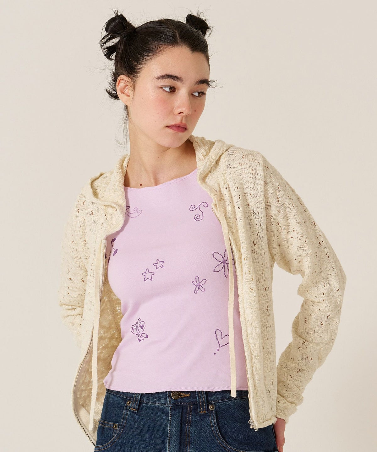 刺繍/バイカラ-/タンクトップ/ノースリーブ