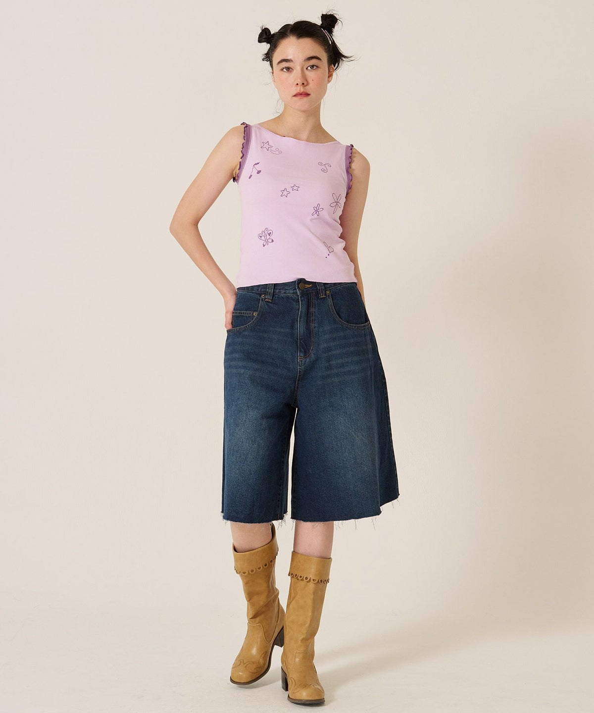 刺繍/バイカラ-/タンクトップ/ノースリーブ