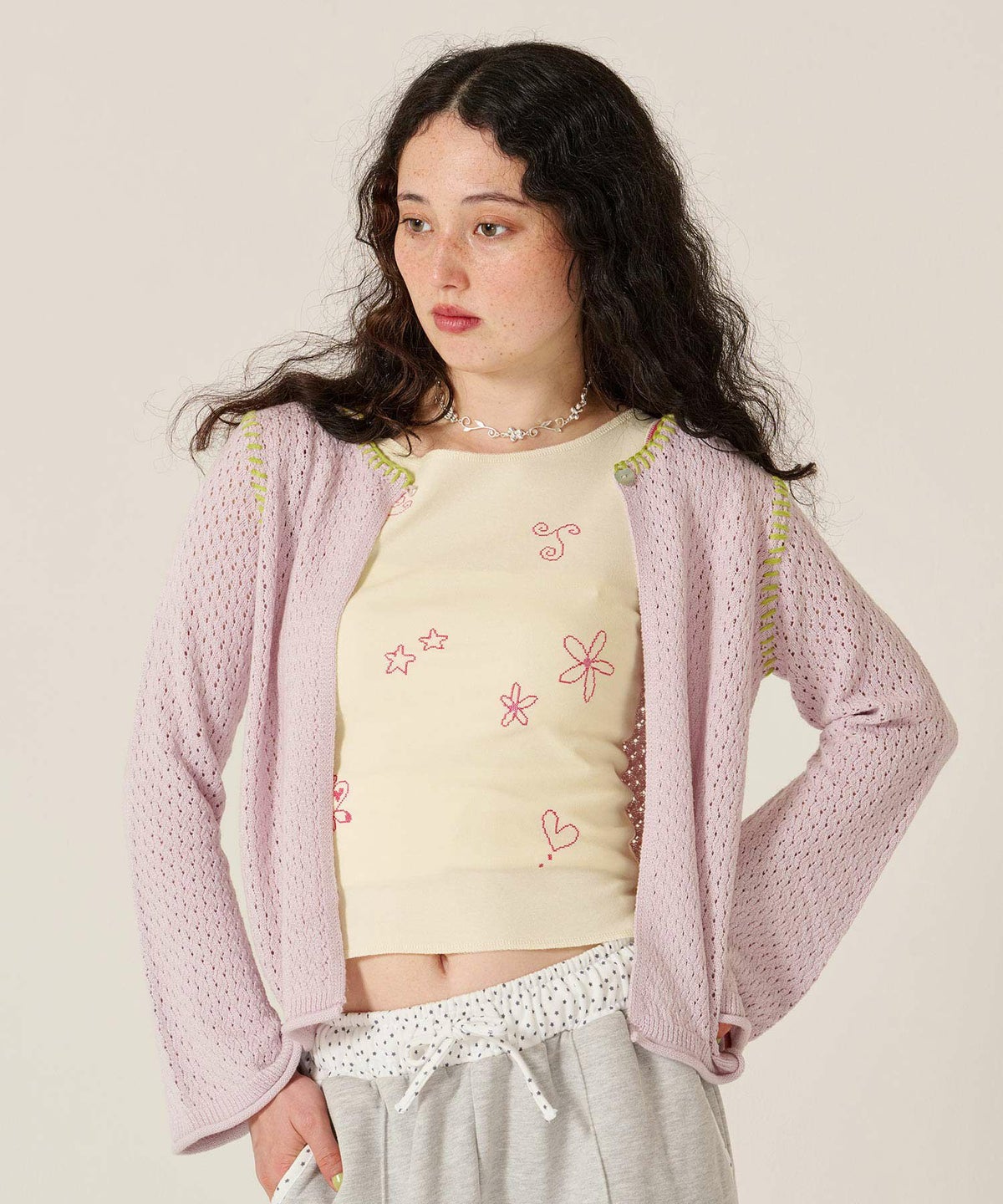 刺繍/バイカラ-/タンクトップ/ノースリーブ