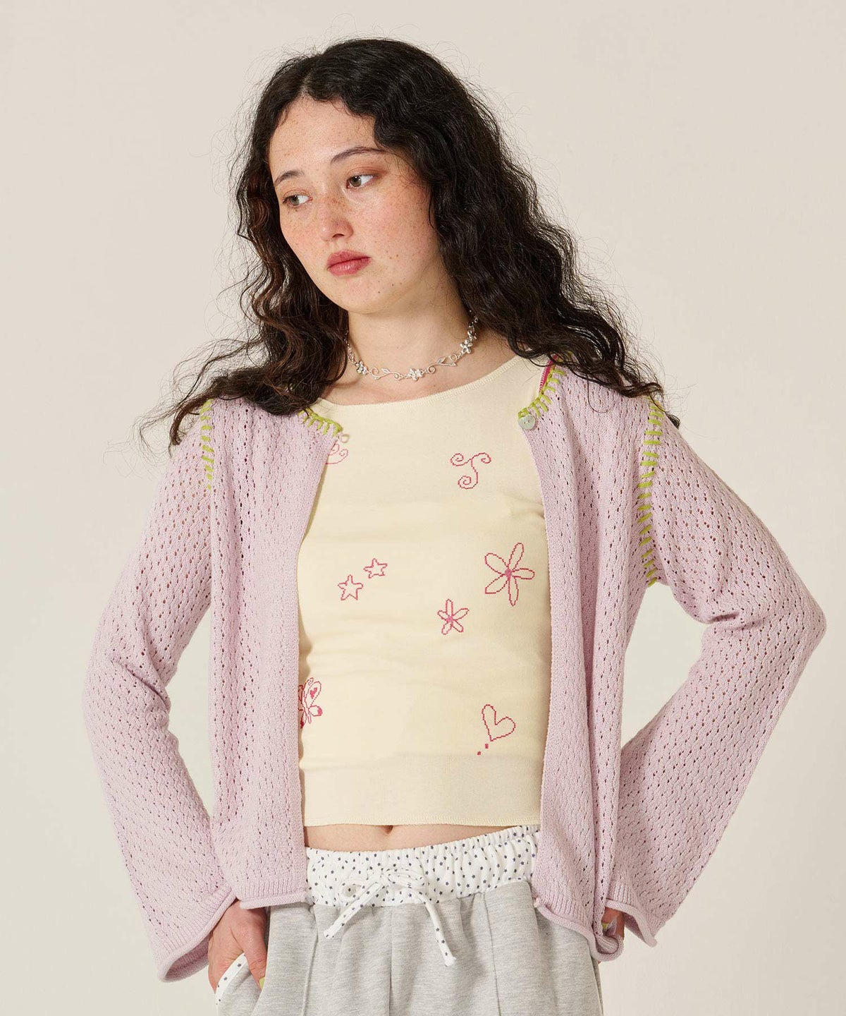 刺繍/バイカラ-/タンクトップ/ノースリーブ