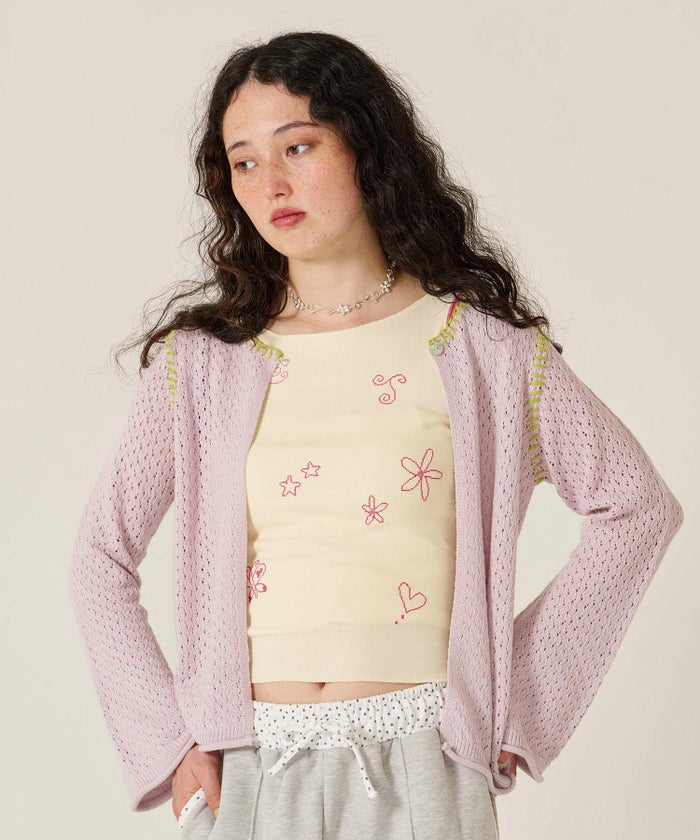 刺繍/バイカラ-/タンクトップ/ノースリーブ