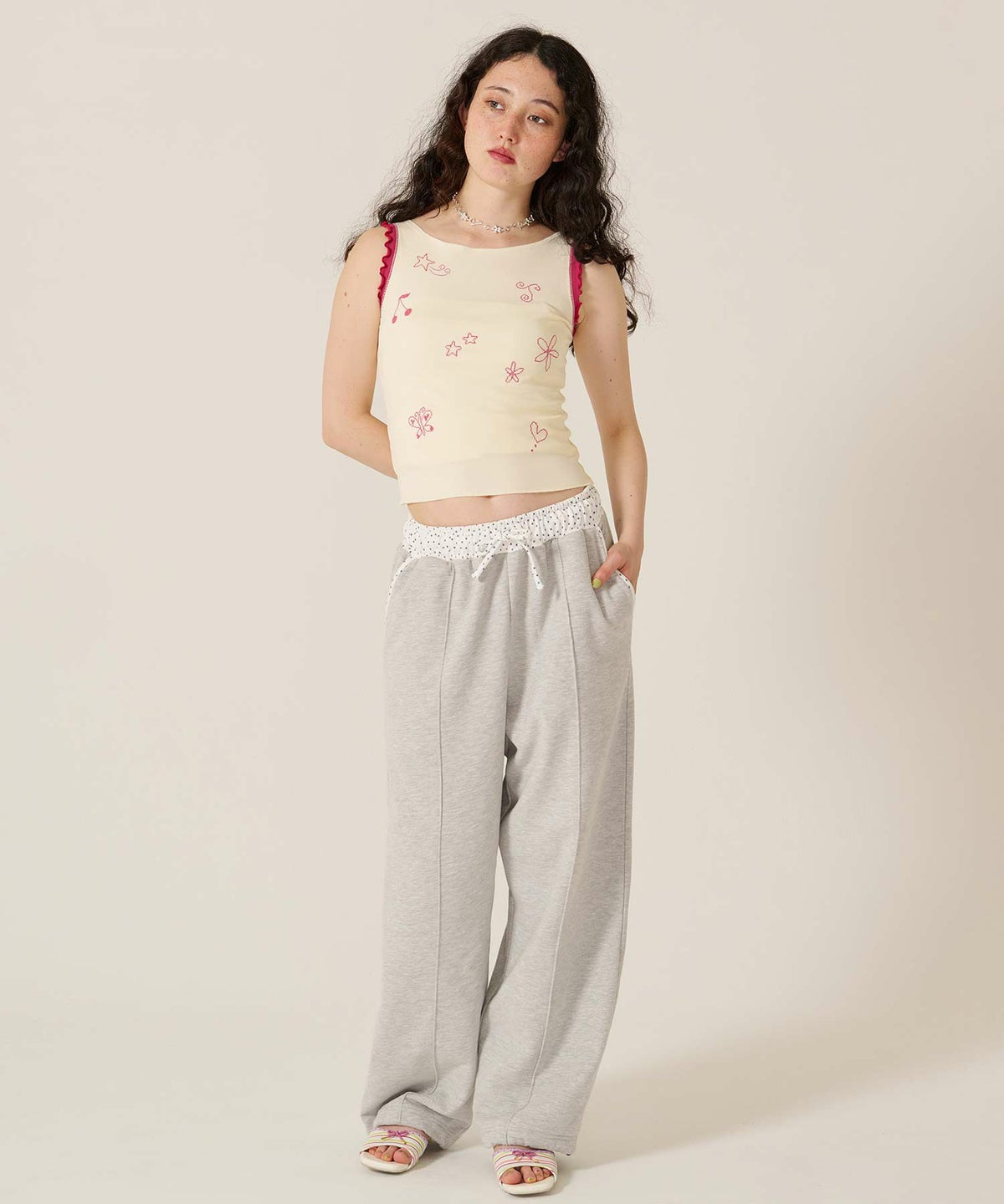 刺繍/バイカラ-/タンクトップ/ノースリーブ