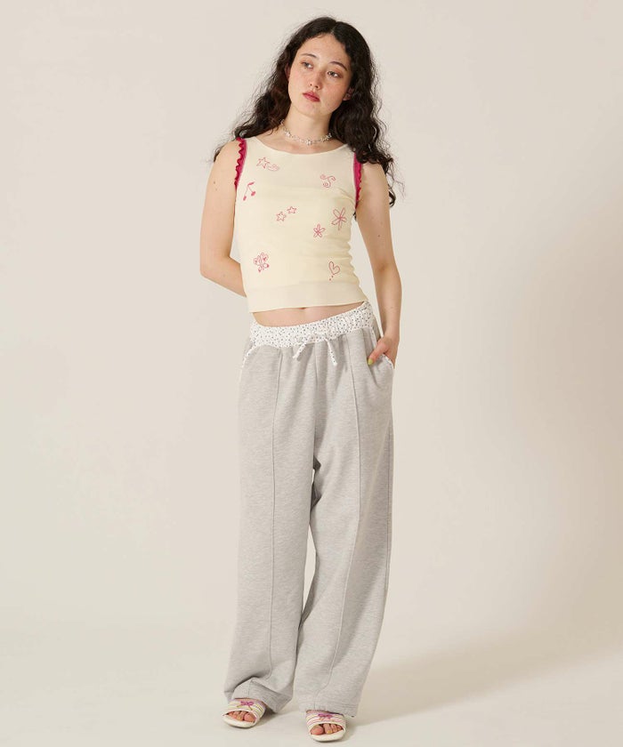 刺繍/バイカラ-/タンクトップ/ノースリーブ