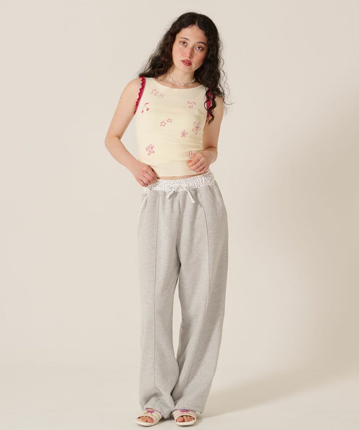 刺繍/バイカラ-/タンクトップ/ノースリーブ