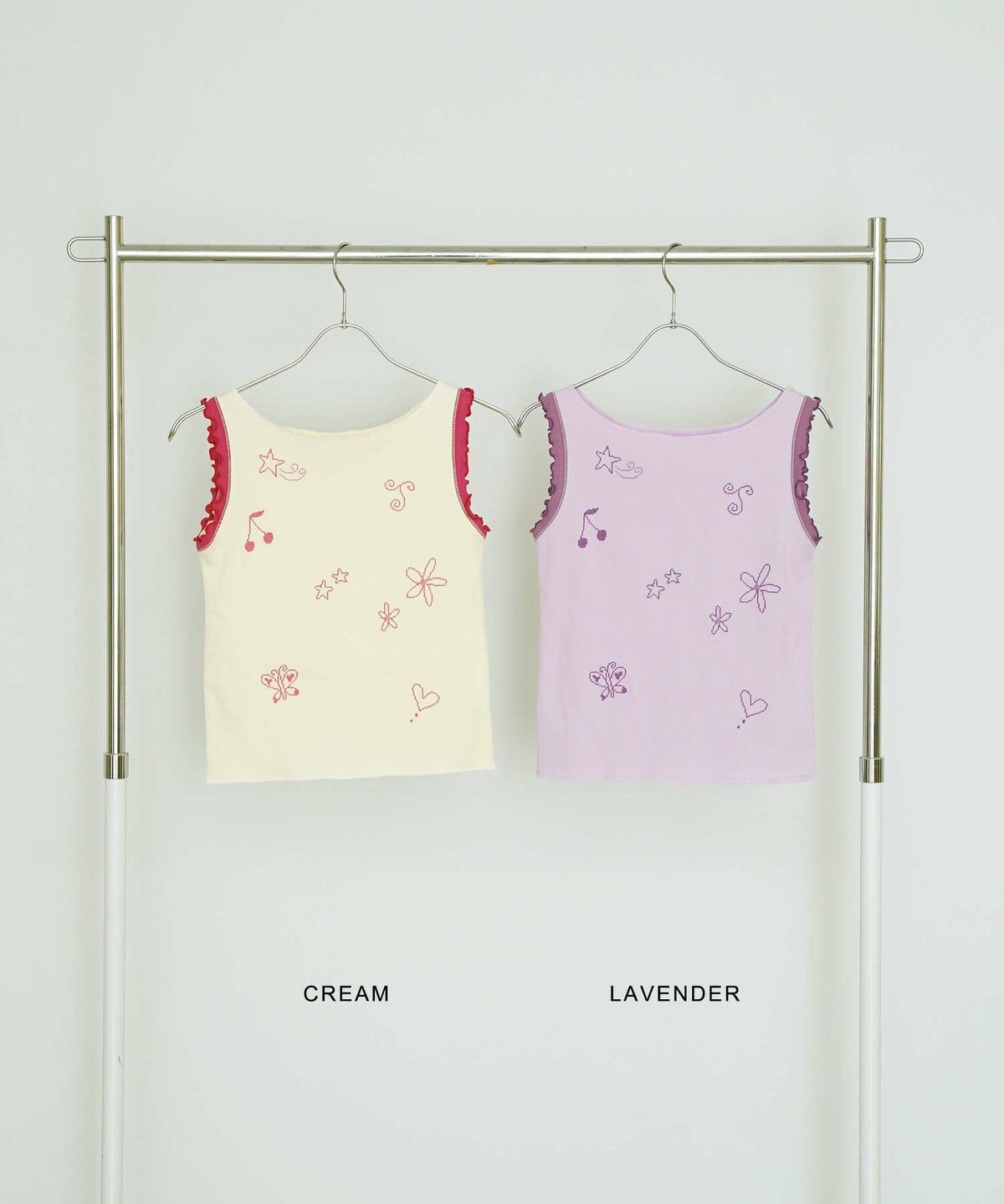 刺繍/バイカラ-/タンクトップ/ノースリーブ