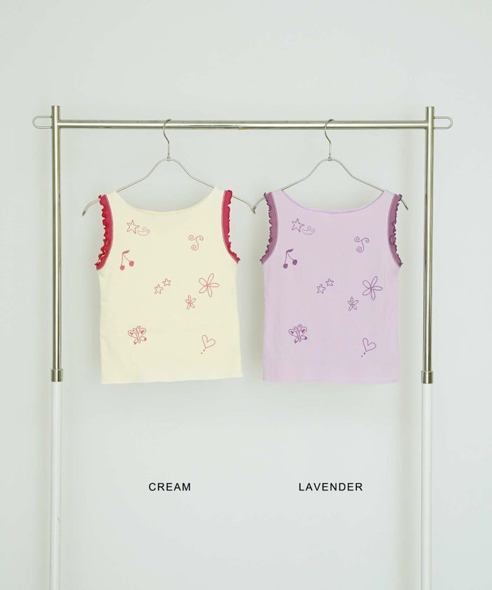 刺繍/バイカラ-/タンクトップ/ノースリーブ