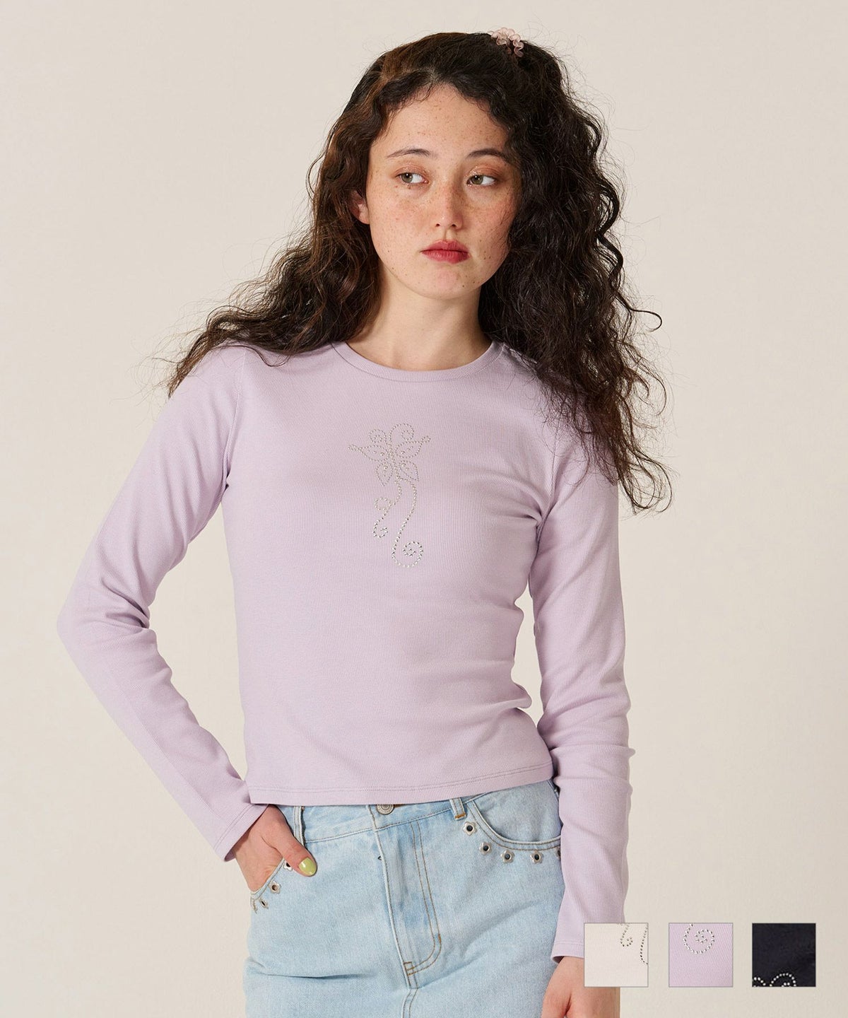 バタフライ/スタッズ/ロンT/カットソー