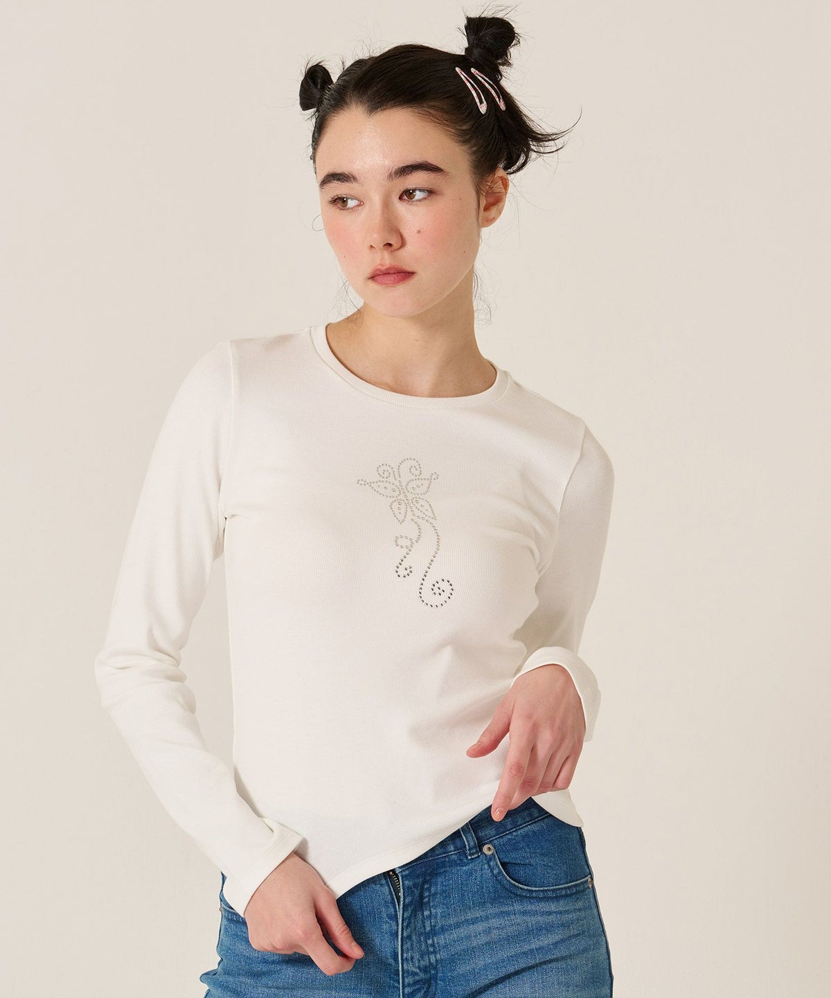 バタフライ/スタッズ/ロンT/カットソー