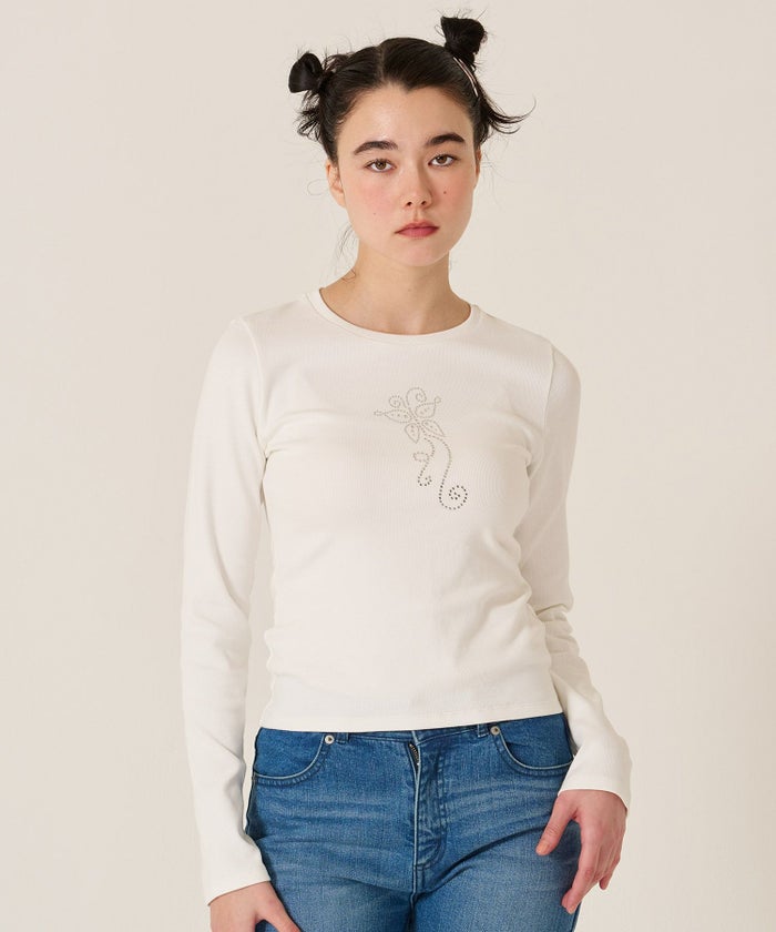 バタフライ/スタッズ/ロンT/カットソー