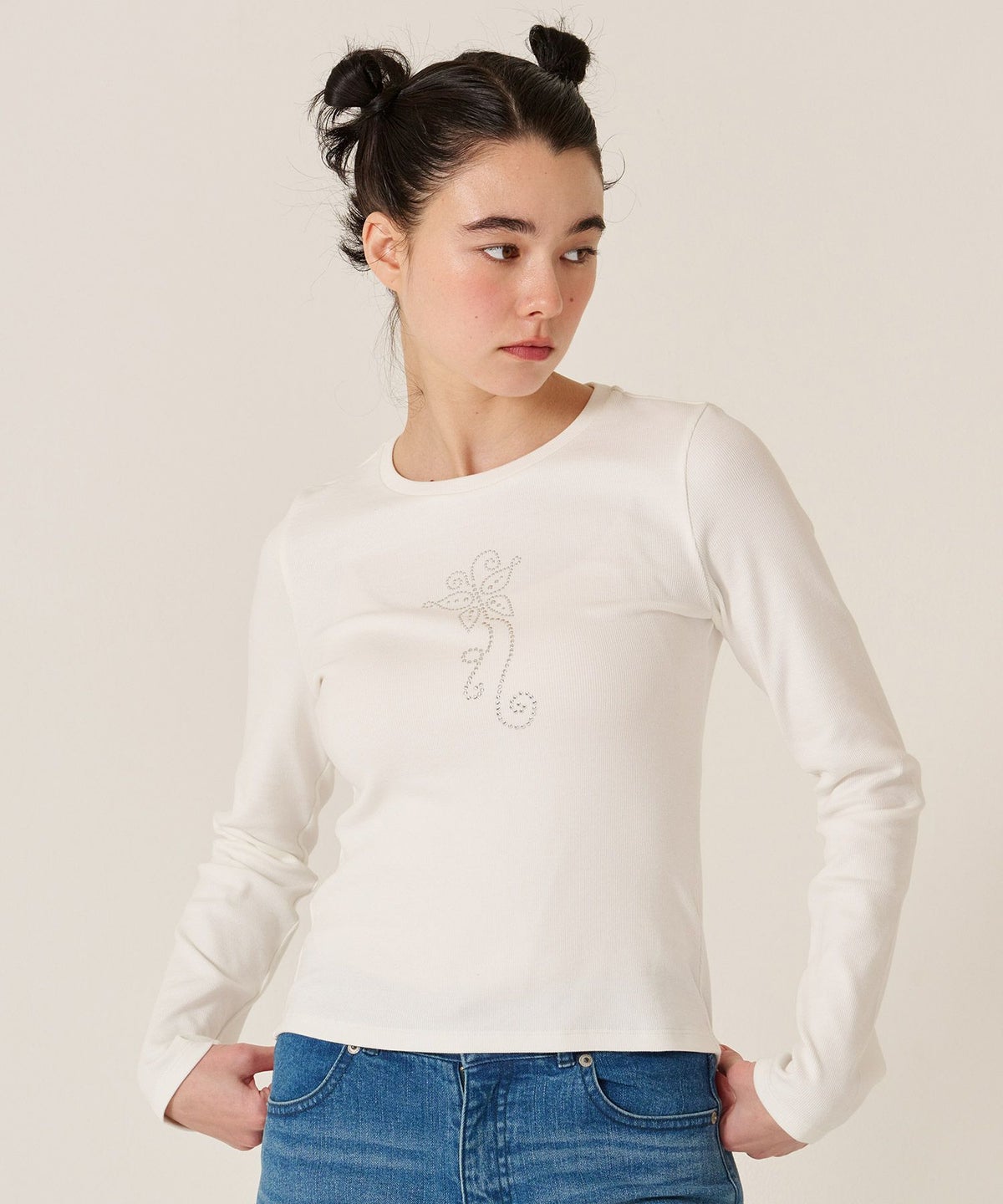 バタフライ/スタッズ/ロンT/カットソー