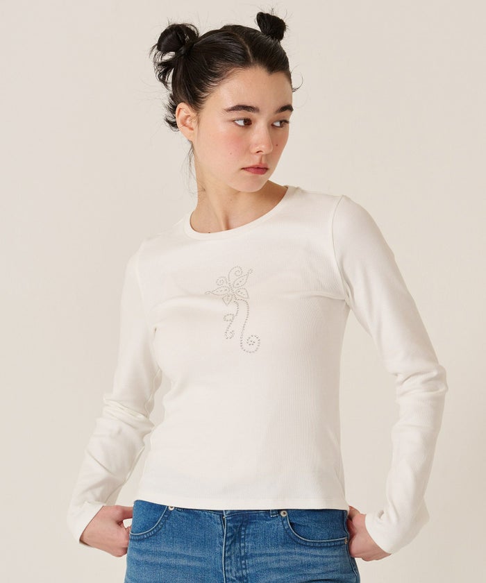 バタフライ/スタッズ/ロンT/カットソー