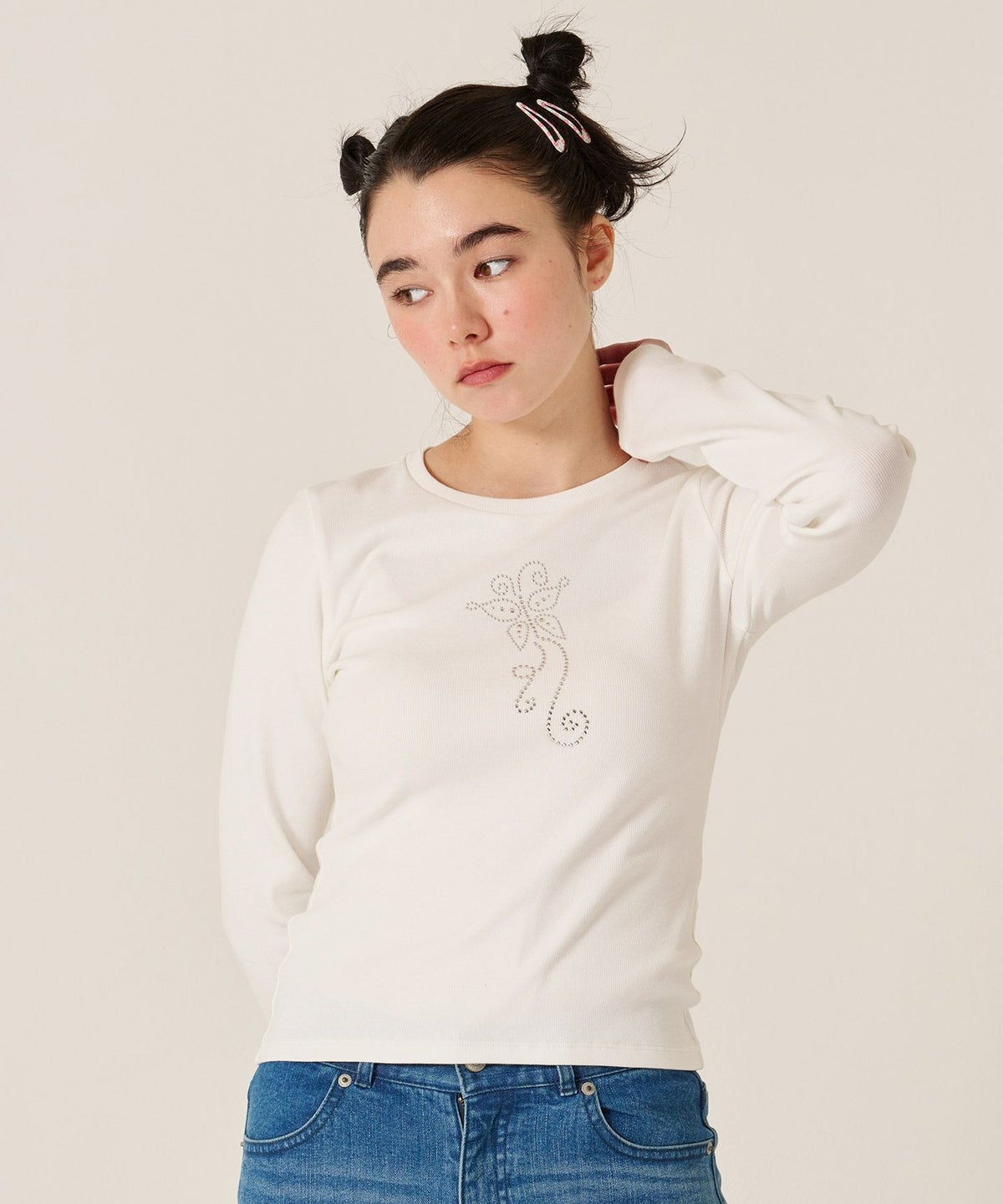 バタフライ/スタッズ/ロンT/カットソー