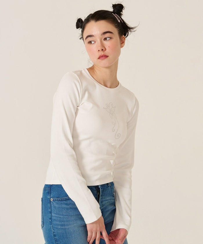 バタフライ/スタッズ/ロンT/カットソー