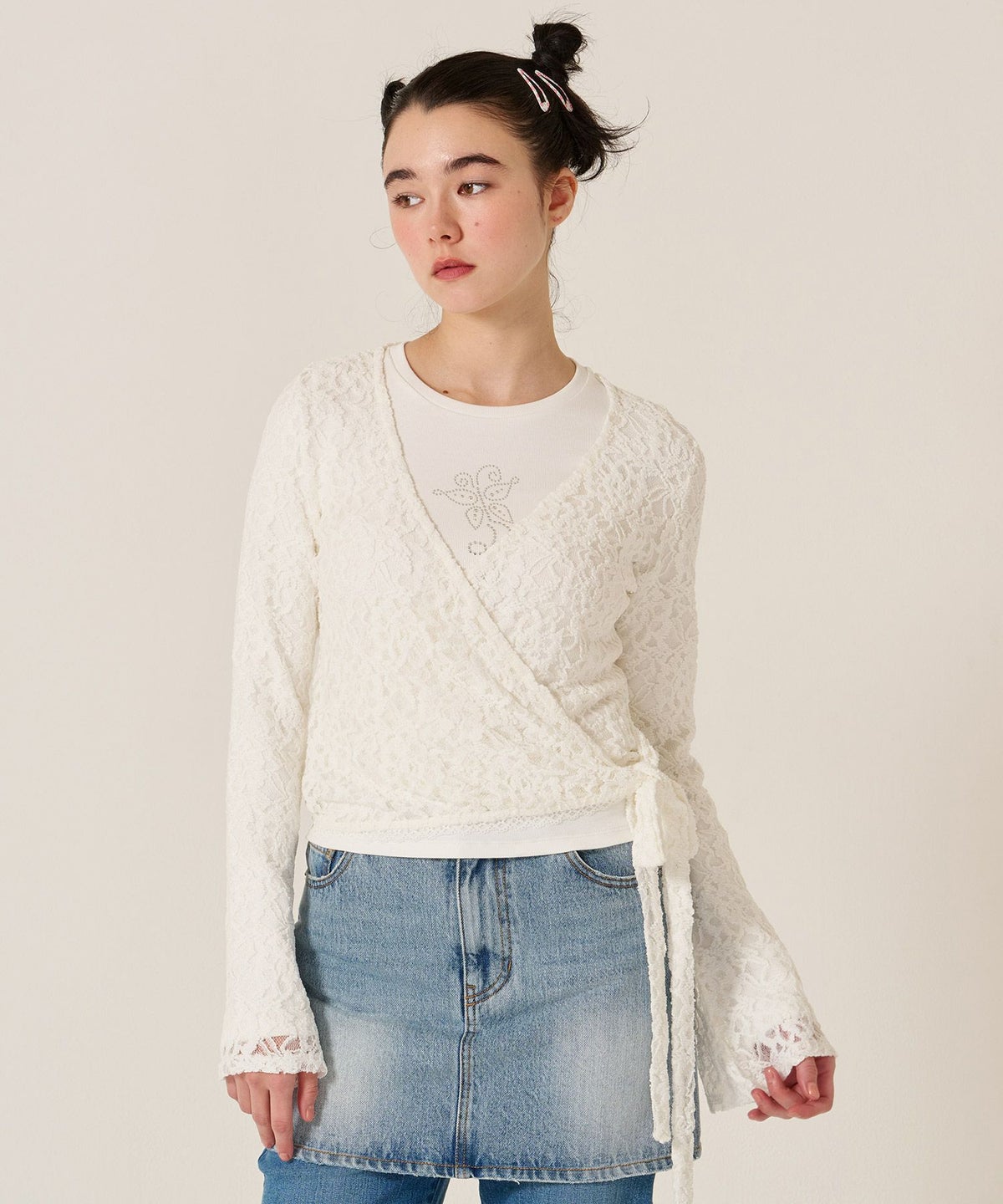 バタフライ/スタッズ/ロンT/カットソー