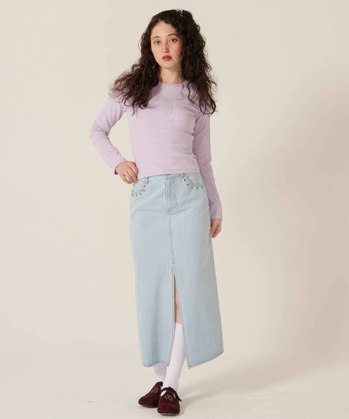 バタフライ/スタッズ/ロンT/カットソー