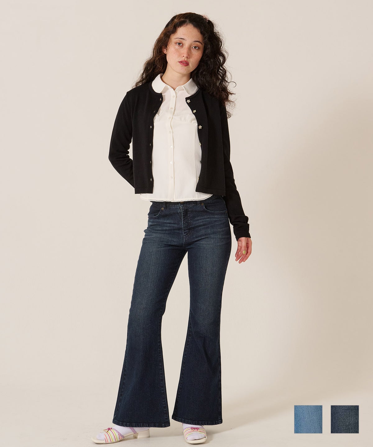 フレア/デニム/ブーツカット/フラワー スタッズ フレア デニムパンツ TINA：JOJUN 