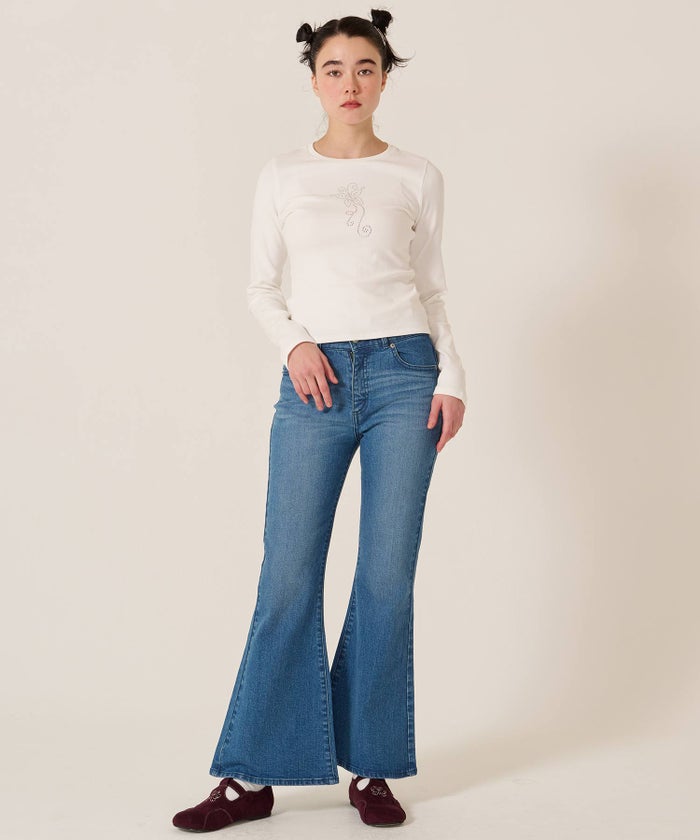 フレア/デニム/ブーツカット/フラワー スタッズ フレア デニムパンツ TINA：JOJUN