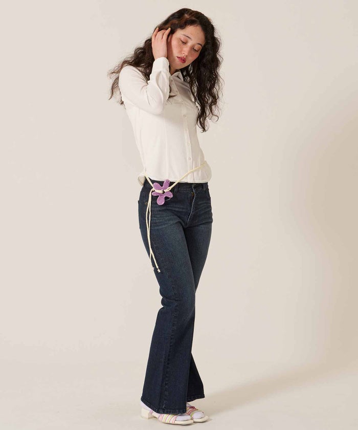 フレア/デニム/ブーツカット/フラワー スタッズ フレア デニムパンツ TINA：JOJUN