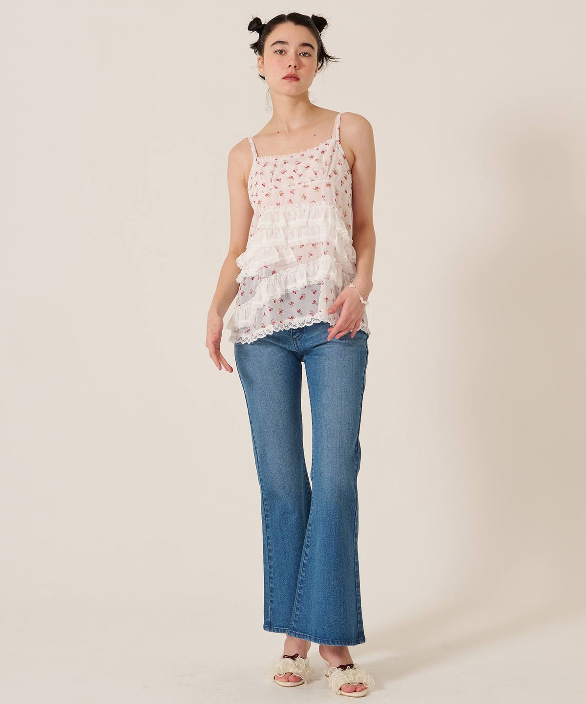 フレア/デニム/ブーツカット/フラワー スタッズ フレア デニムパンツ TINA：JOJUN