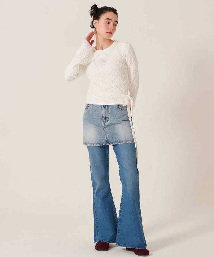 フレア/デニム/ブーツカット/フラワー スタッズ フレア デニムパンツ TINA：JOJUN