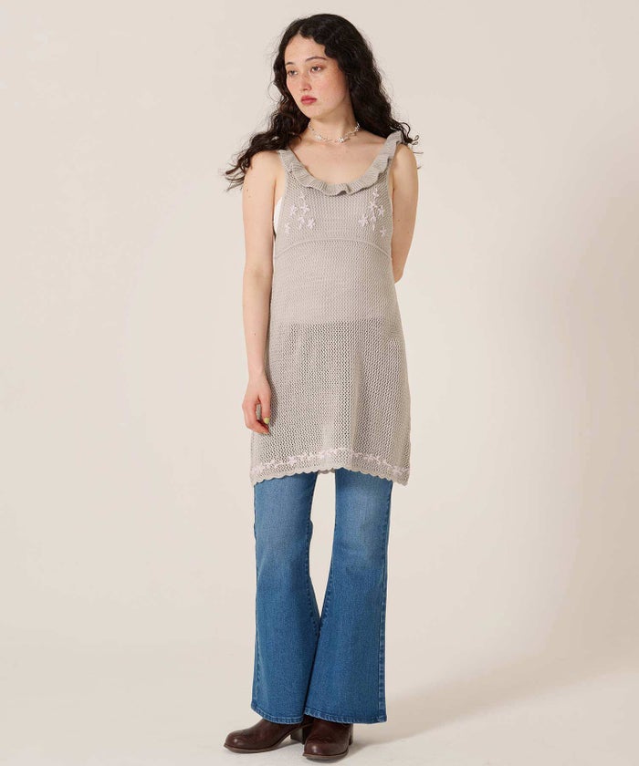 フレア/デニム/ブーツカット/フラワー スタッズ フレア デニムパンツ TINA：JOJUN