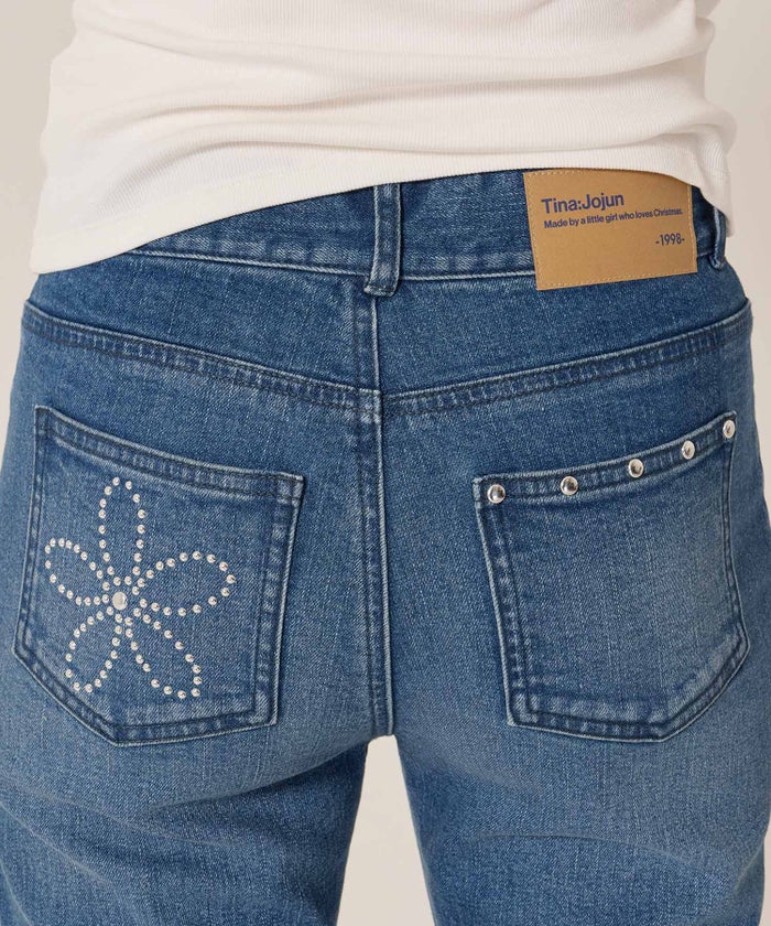 フレア/デニム/ブーツカット/フラワー スタッズ フレア デニムパンツ TINA：JOJUN
