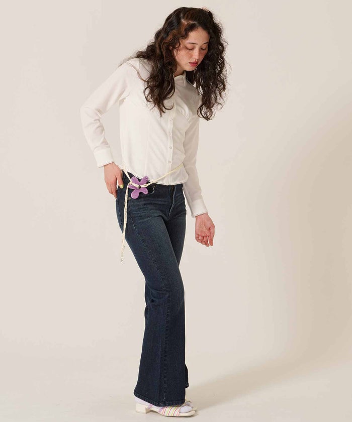 フレア/デニム/ブーツカット/フラワー スタッズ フレア デニムパンツ TINA：JOJUN