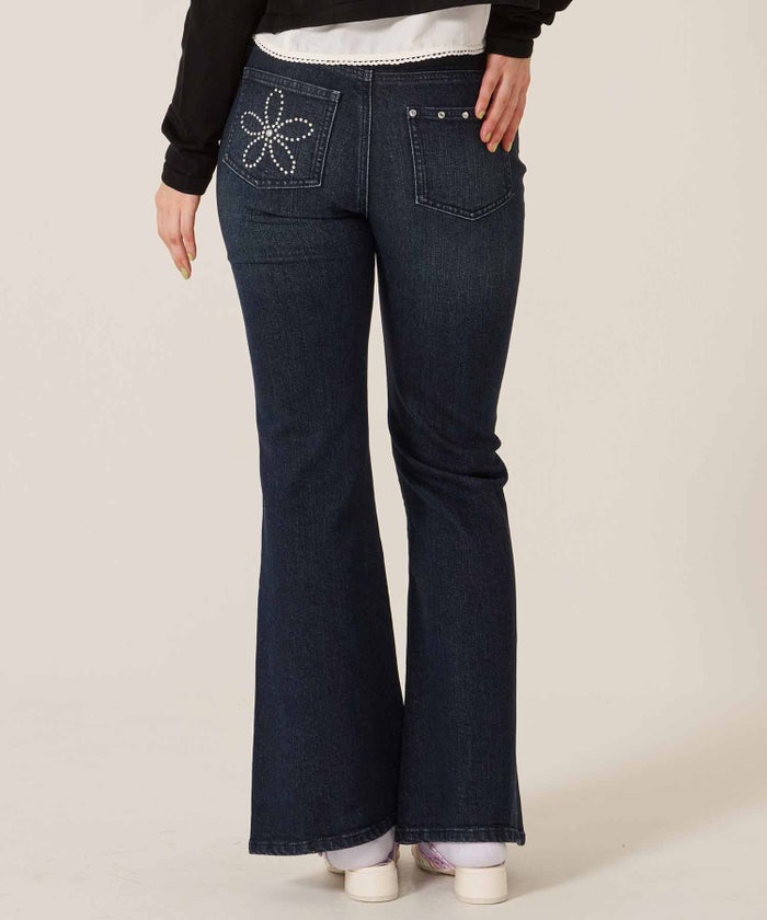 フレア/デニム/ブーツカット/フラワー スタッズ フレア デニムパンツ TINA：JOJUN