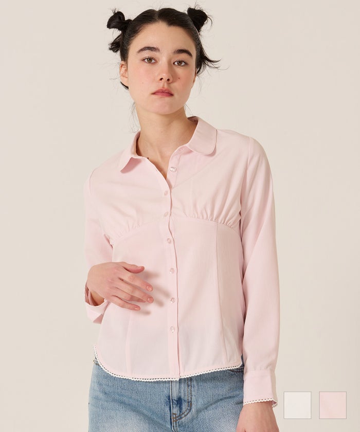 ブラウス/トップス/シャツ/ウエストシェイプ 丸襟 ブラウス TINA：JOJUN