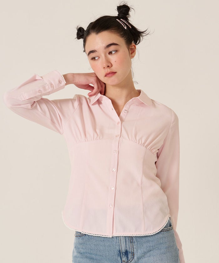 ブラウス/トップス/シャツ/ウエストシェイプ 丸襟 ブラウス TINA：JOJUN