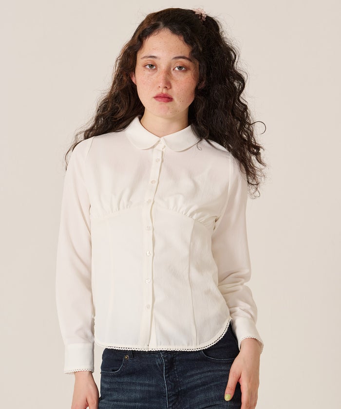 ブラウス/トップス/シャツ/ウエストシェイプ 丸襟 ブラウス TINA：JOJUN