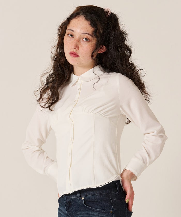 ブラウス/トップス/シャツ/ウエストシェイプ 丸襟 ブラウス TINA：JOJUN