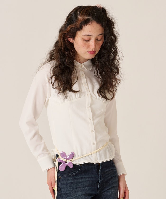 ブラウス/トップス/シャツ/ウエストシェイプ 丸襟 ブラウス TINA：JOJUN