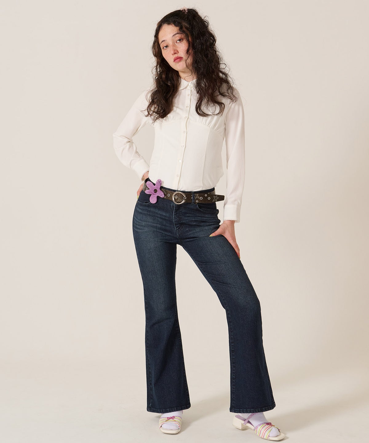 ブラウス/トップス/シャツ/ウエストシェイプ 丸襟 ブラウス TINA：JOJUN