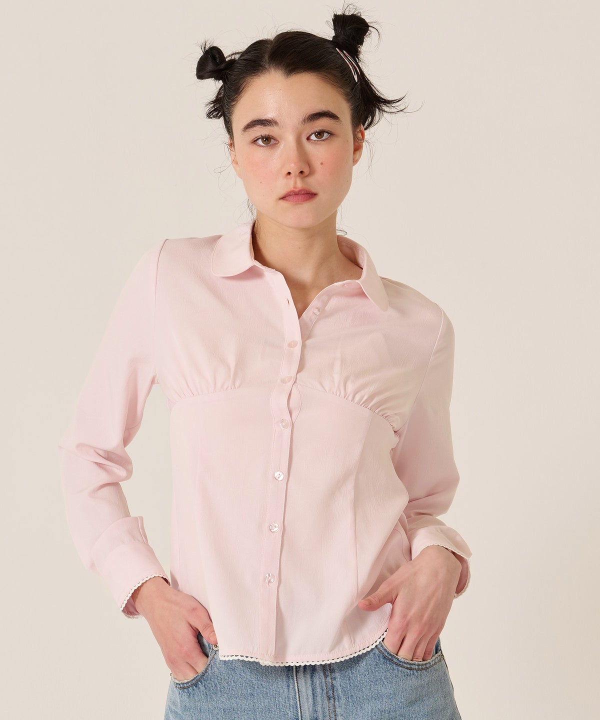 ブラウス/トップス/シャツ/ウエストシェイプ 丸襟 ブラウス TINA：JOJUN