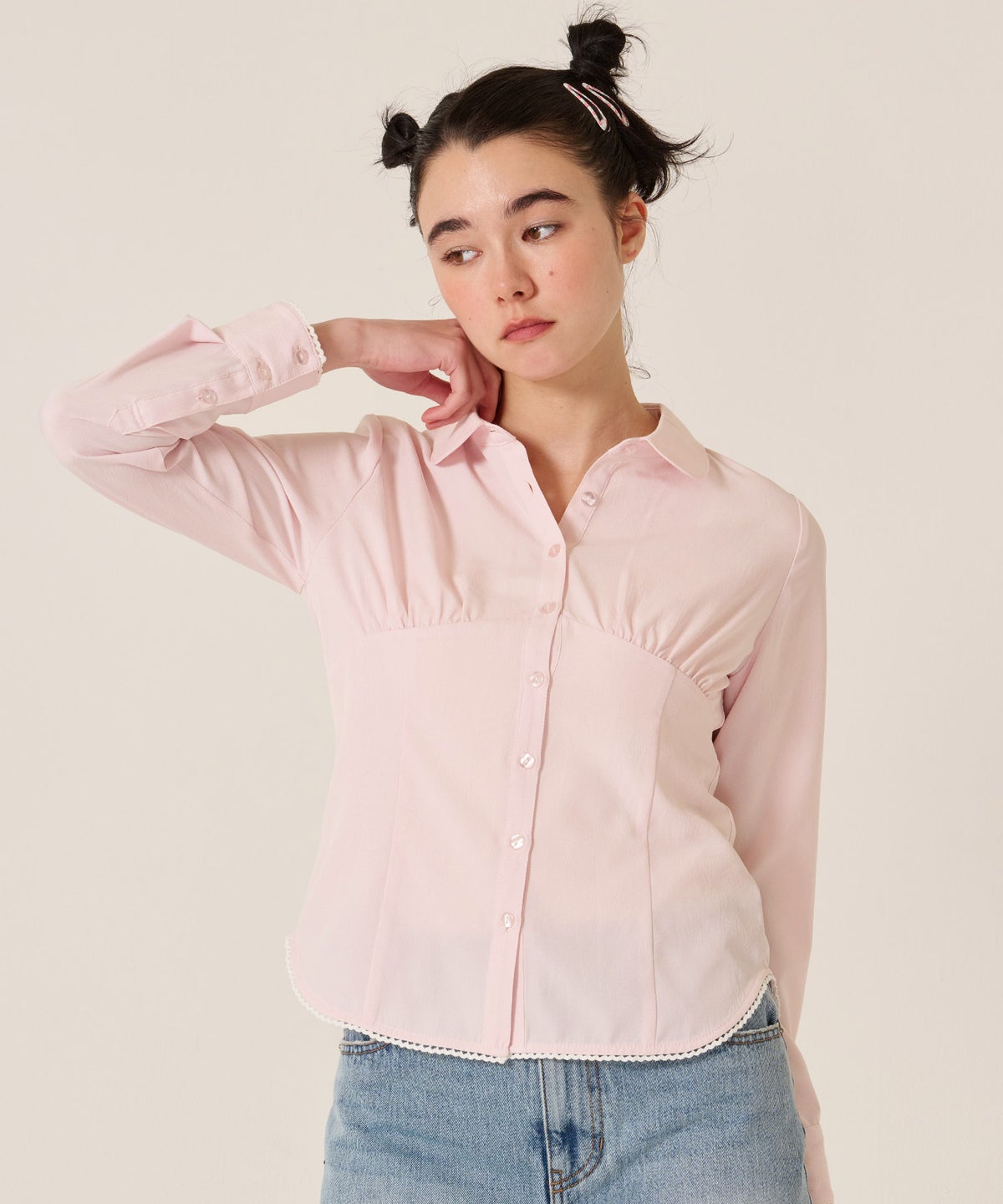 ブラウス/トップス/シャツ/ウエストシェイプ 丸襟 ブラウス TINA：JOJUN