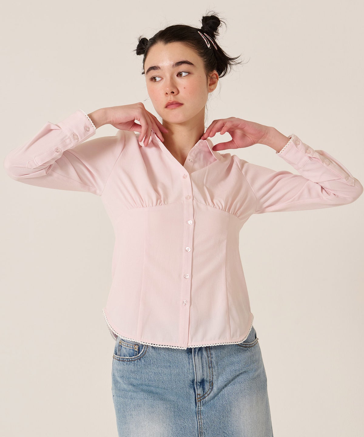 ブラウス/トップス/シャツ/ウエストシェイプ 丸襟 ブラウス TINA：JOJUN