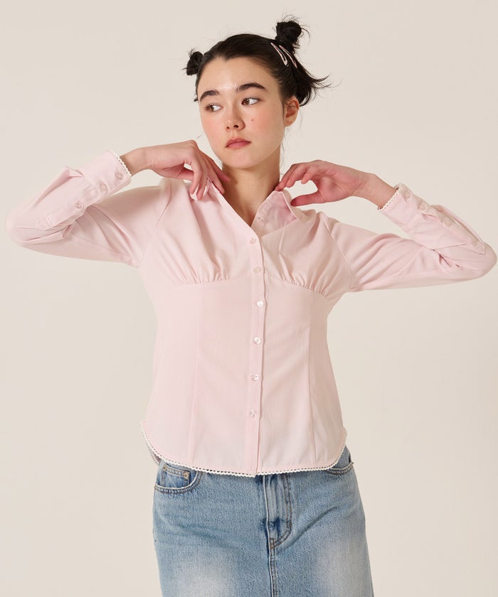 ブラウス/トップス/シャツ/ウエストシェイプ 丸襟 ブラウス TINA：JOJUN