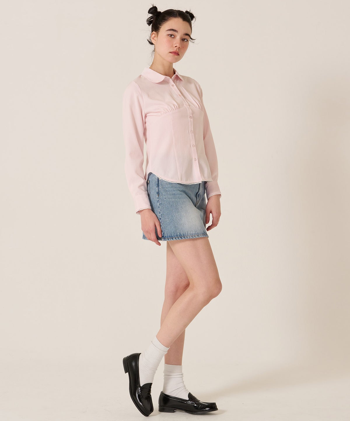 ブラウス/トップス/シャツ/ウエストシェイプ 丸襟 ブラウス TINA：JOJUN