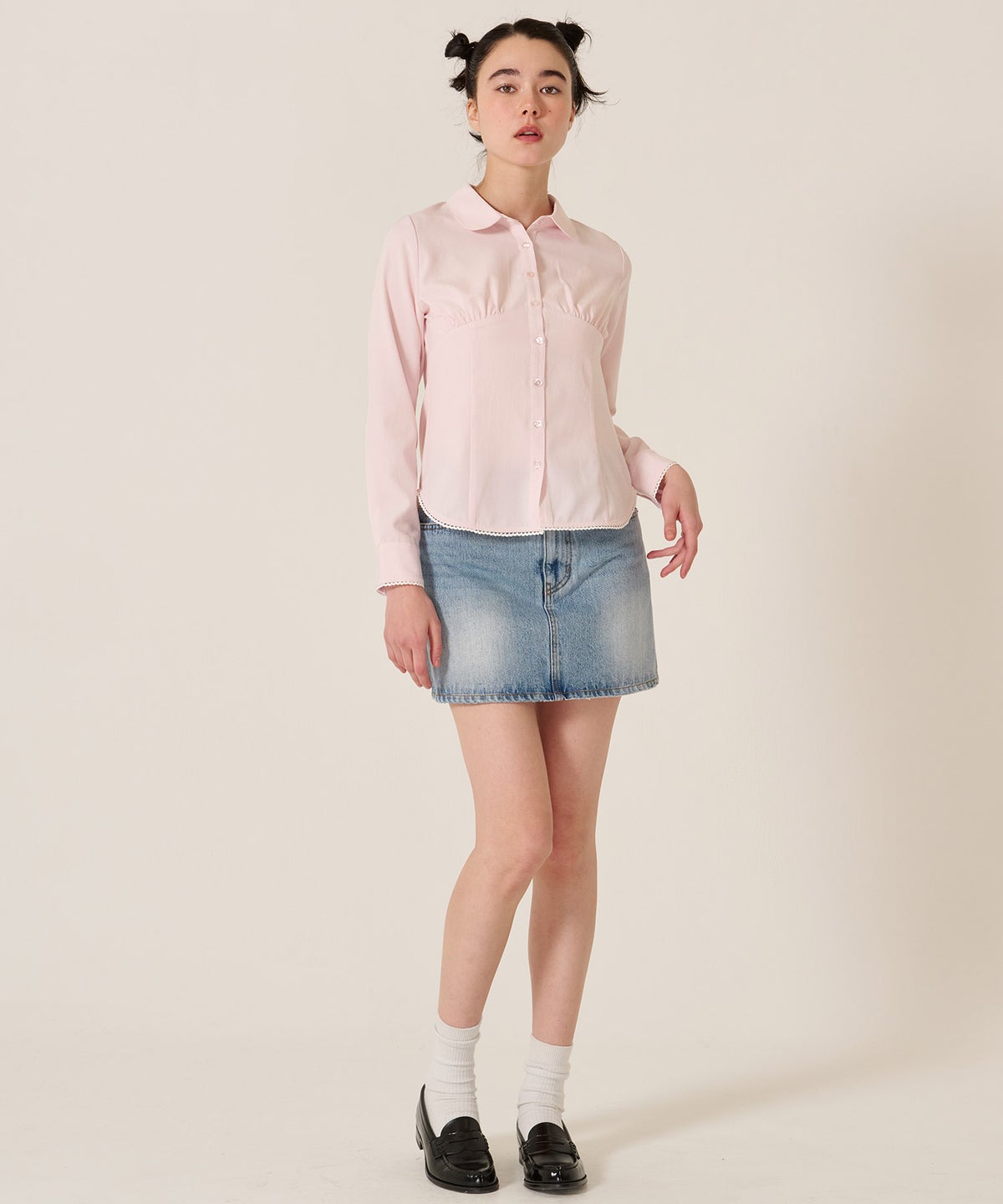 ブラウス/トップス/シャツ/ウエストシェイプ 丸襟 ブラウス TINA：JOJUN