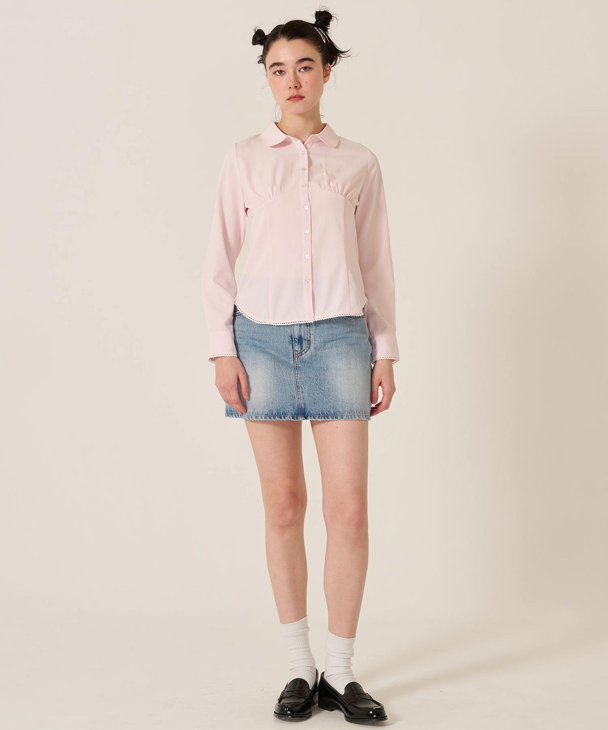 ブラウス/トップス/シャツ/ウエストシェイプ 丸襟 ブラウス TINA：JOJUN