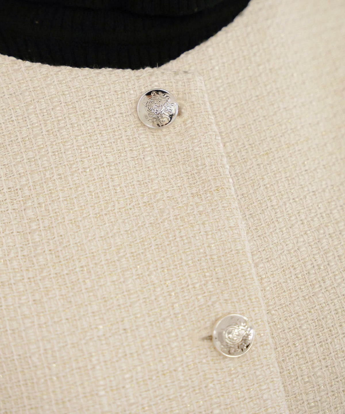 ジャケット ジレ ツイード ボタン エンブレム ミックス モノトーン 上品 エレガント フェミニン 可愛い 大人 きれいめ オケージョン 授業参観 学校行事 お宮参り