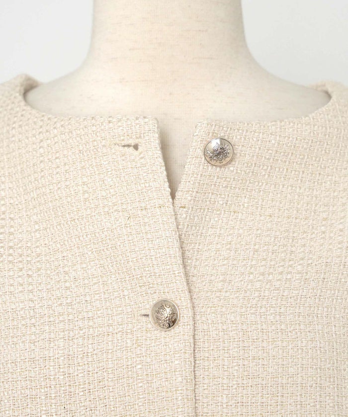 ジャケット ジレ ツイード ボタン エンブレム ミックス モノトーン 上品 エレガント フェミニン 可愛い 大人 きれいめ オケージョン 授業参観 学校行事 お宮参り