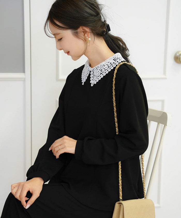 レース 付け襟 パネル プルオーバー le reve vaniller