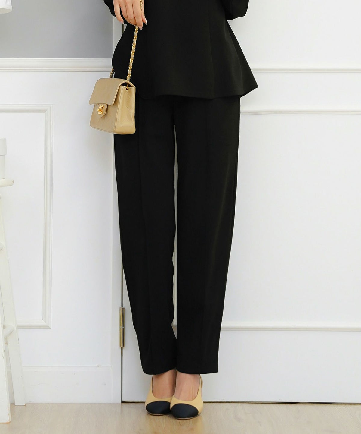 ボトムス パール 大粒 上品 テーパードパンツ ポケット ピンタック エレガント きれいめ オケージョン セットアップ 授業参観 学校行事 親子行事