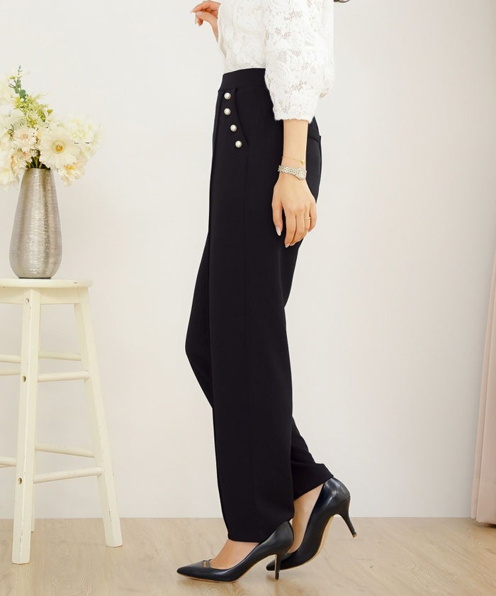 ボトムス パール 大粒 上品 テーパードパンツ ポケット ピンタック エレガント きれいめ オケージョン セットアップ 授業参観 学校行事 親子行事