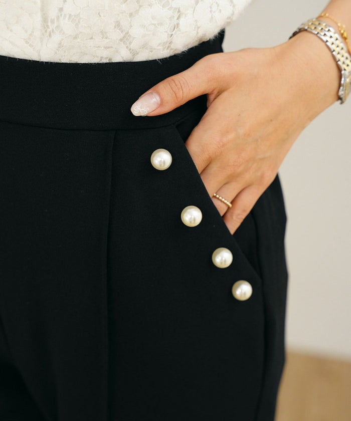 ボトムス パール 大粒 上品 テーパードパンツ ポケット ピンタック エレガント きれいめ オケージョン セットアップ 授業参観 学校行事 親子行事