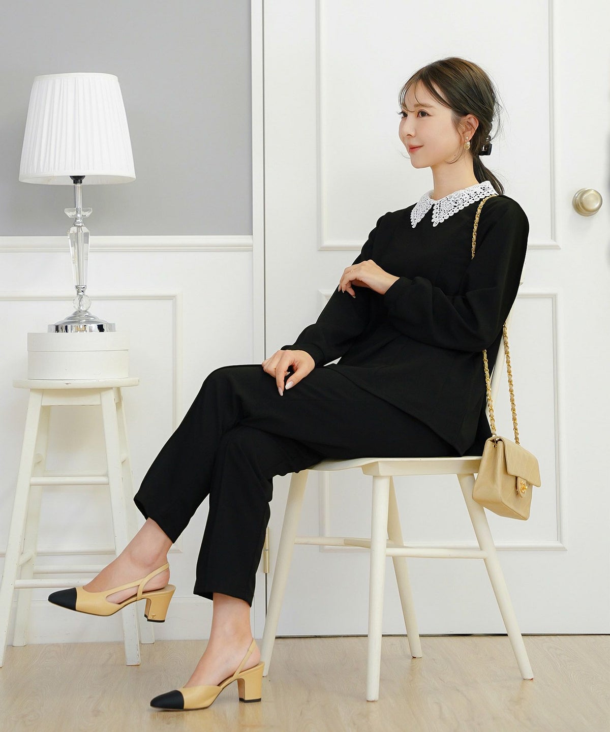 ボトムス パール 大粒 上品 テーパードパンツ ポケット ピンタック エレガント きれいめ オケージョン セットアップ 授業参観 学校行事 親子行事