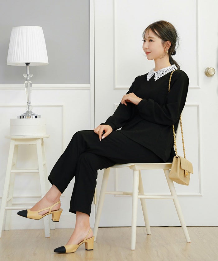 ボトムス パール 大粒 上品 テーパードパンツ ポケット ピンタック エレガント きれいめ オケージョン セットアップ 授業参観 学校行事 親子行事